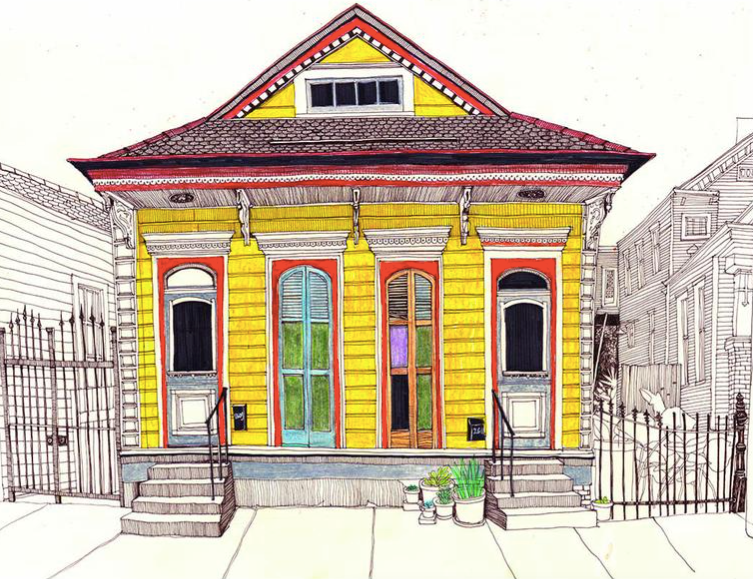 Yellow Double Shotgun house on Dauphine and Franklin Ave in New Orleans Louisiana by Fox & Comet