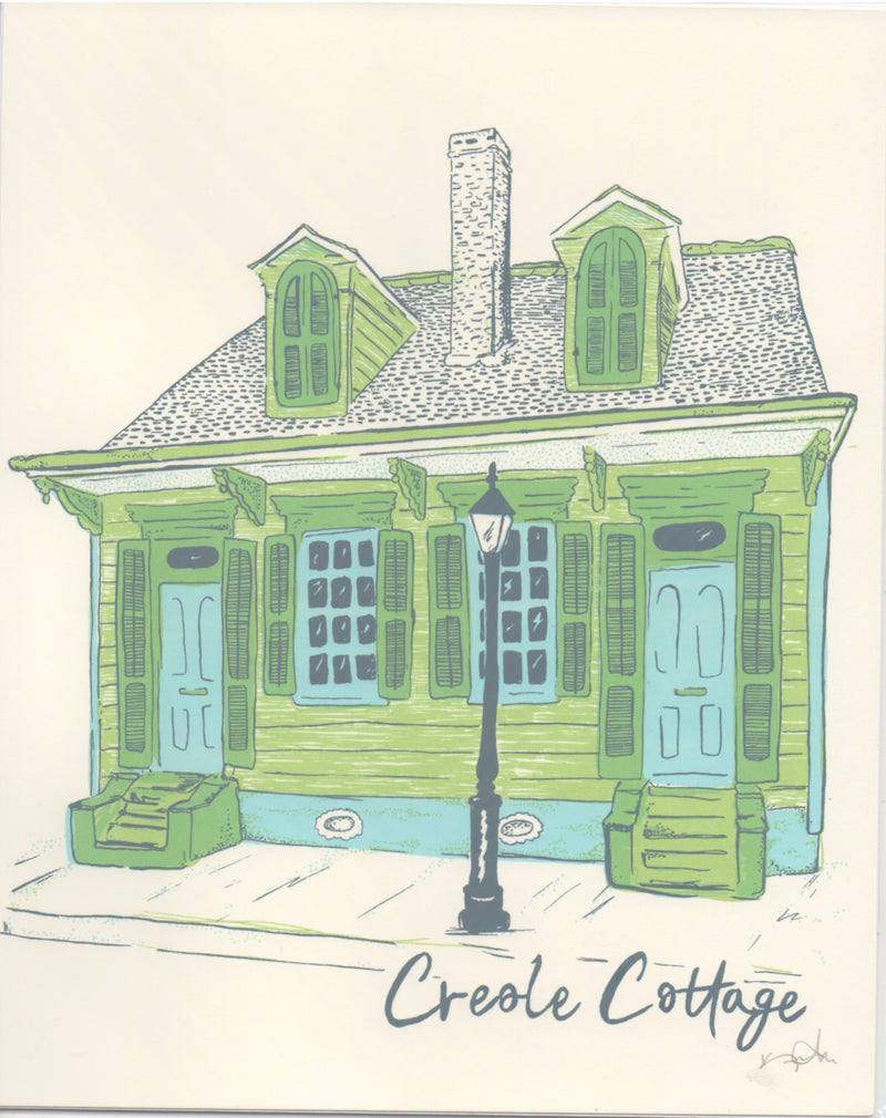 Green Creole Cottage Screen print by Kiernan Dunn