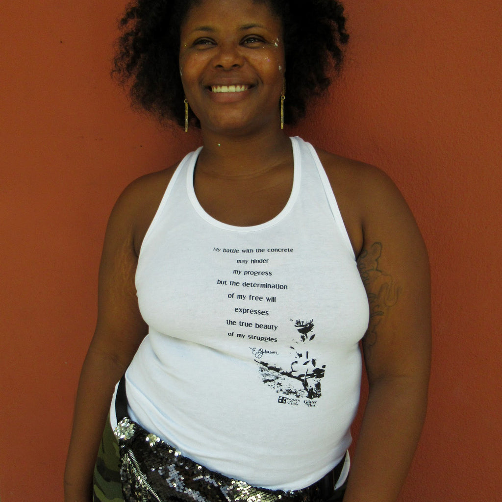 Beauty of my struggles racerback tank by the Glitter Box Girl Gang. Designed and printed by Neisha Johnson of DesignFREEDOM