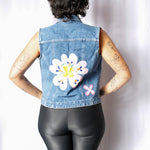 Stella G Collage Clothes Upcycled Jean Vest with Flower Imagery from the Back