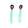 Dark blue hoop, light blue tassel, splash of mustard earrings by Swiet Stuff