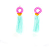 Short Pastel Pink hoop and light blue tassel earrings by swiet stuff