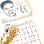 2022 Badass women Calendar, month of April with flowers in the corner