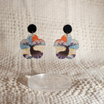 Studio Joy earrings with a deer and cherry blossoms