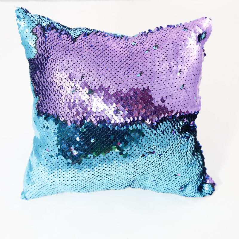lilac and teal color changing small sequin pillow