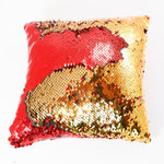 red and gold small color changing sequin pillow