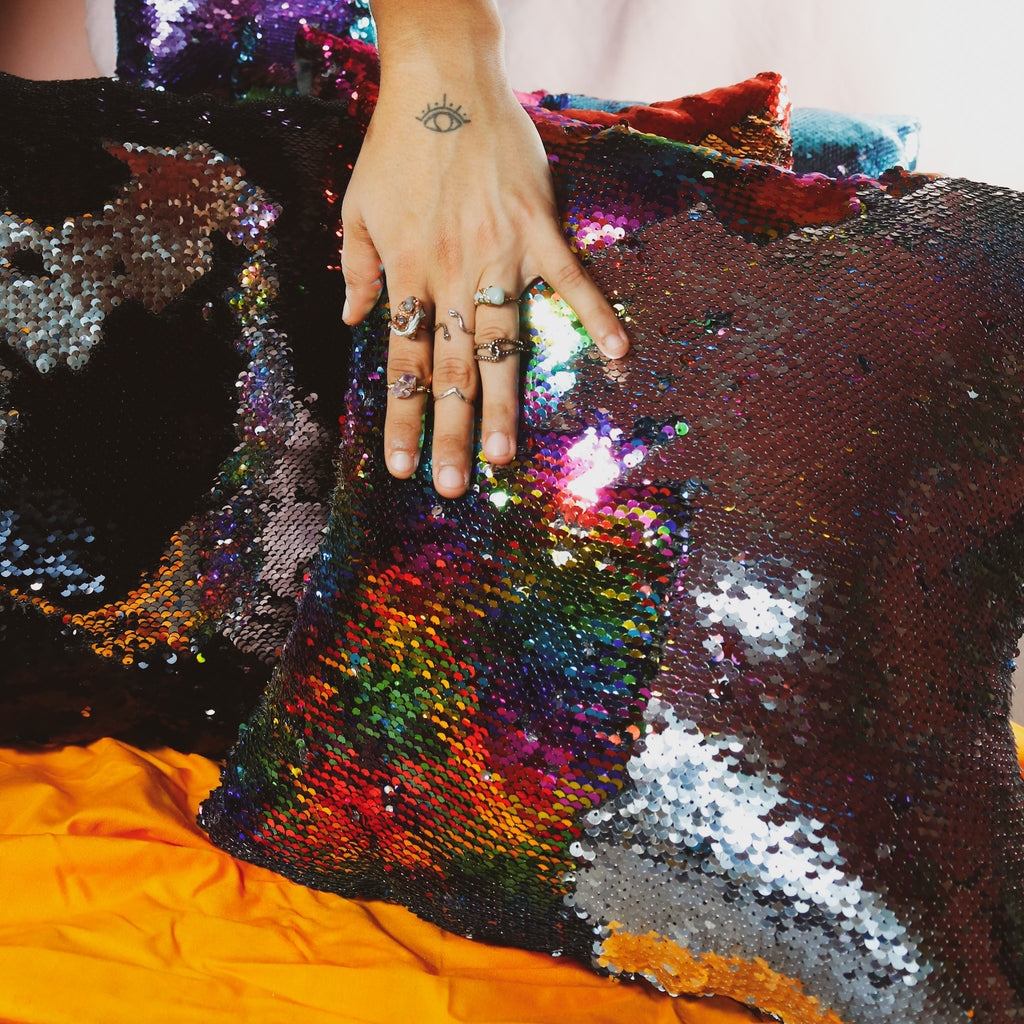color changing sequin pillows by the glitterbox gilrl gang