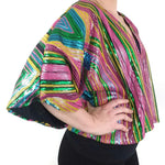 Geometric Sequin Cropped Kimono by Jill Lindsay Designs in hot pink/blue