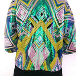 Back view of Geometric Sequin Cropped Kimono by Jill Lindsay Designs in light pink/green