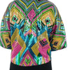 Back view of geometric sequin cropped kimono by Jill Lindsay Designs in hot pink/blue