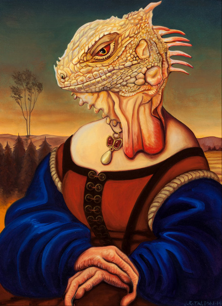 Print of a formally-dressed lizard painting by Jane Talton